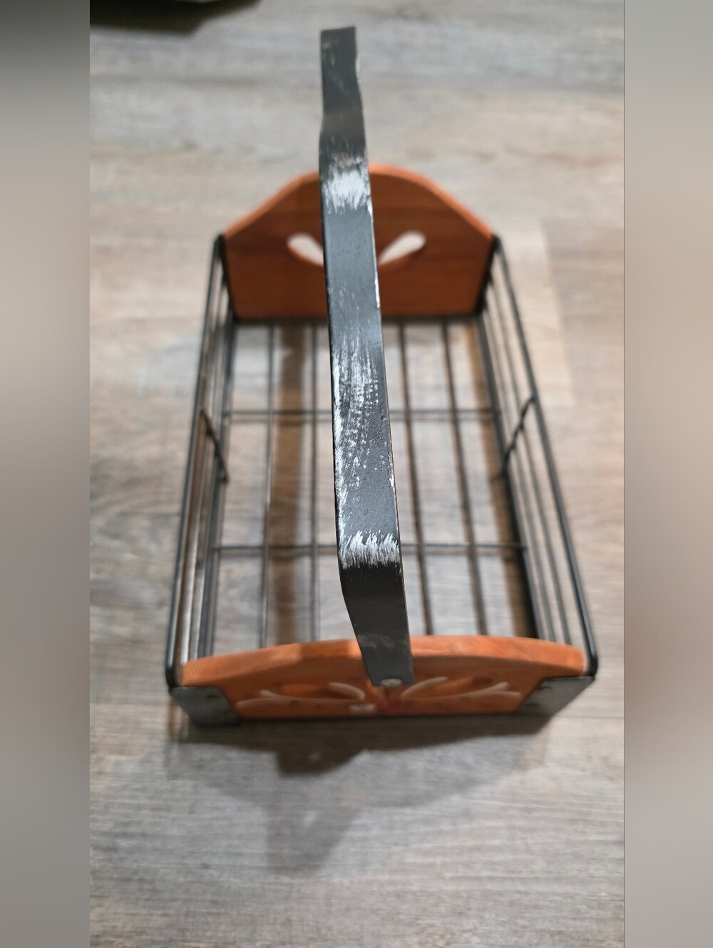 Wood and Metal Decorative Basket with Handle - Black & Brown
